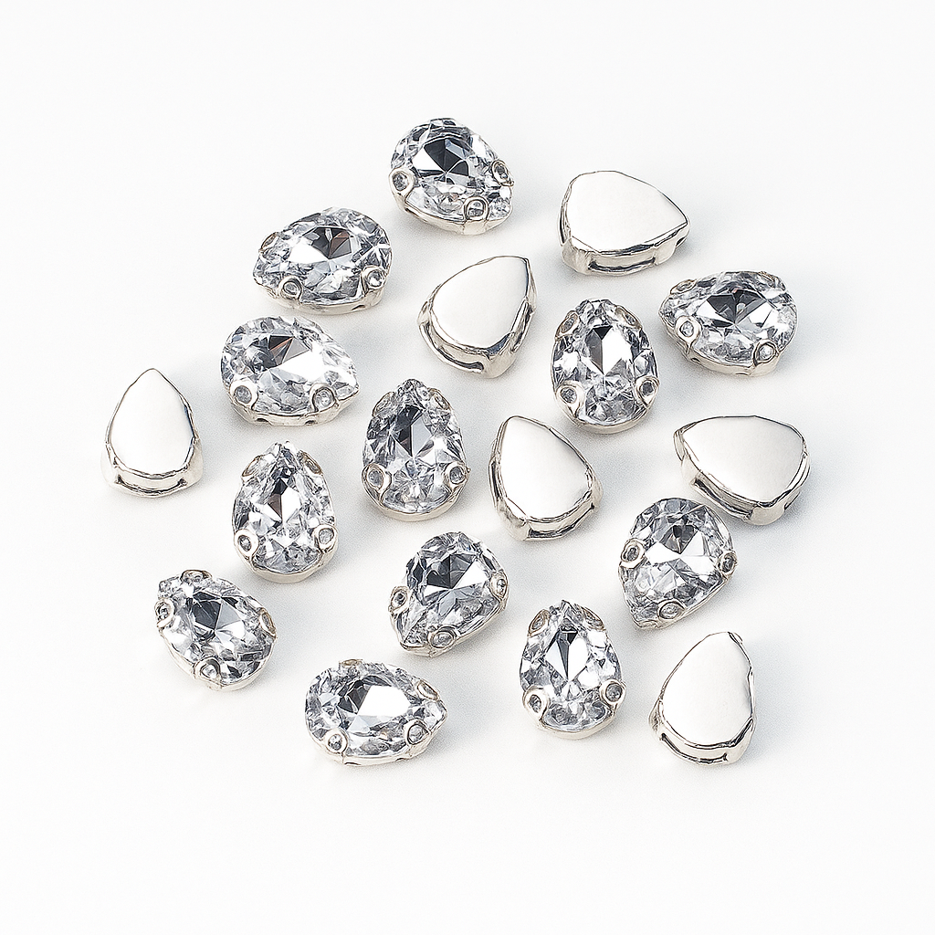 Gümüş Renk Damla Dikme Taş 10 x 14 mm 100 Adet