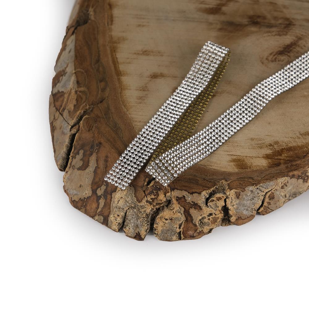 Gümüş Taşlı Dekoratif 6 Sıra Lüks Taşlı Şerit Aplik