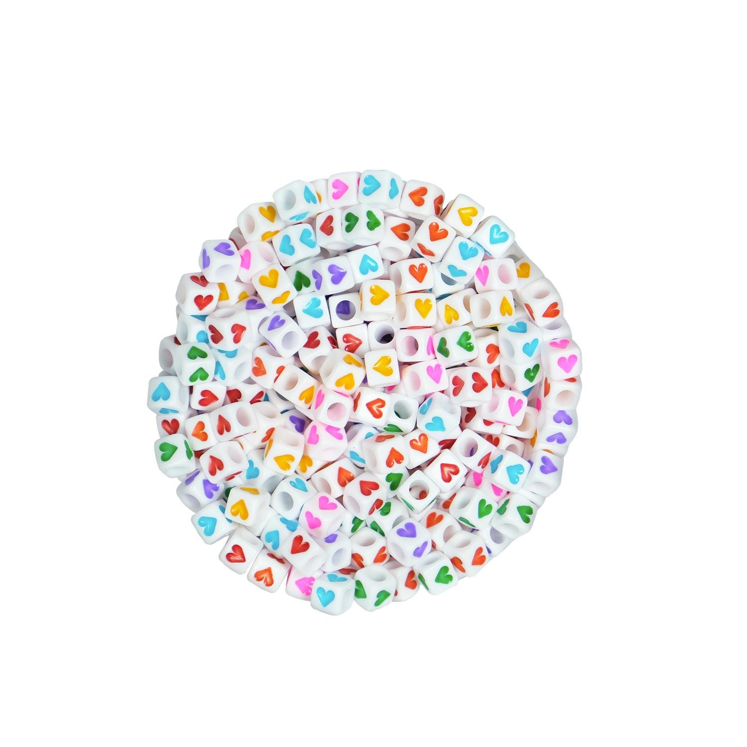 Kalp Figürlü Karışık Renkli Plastik Zar Boncuk 6 mm 50 gr