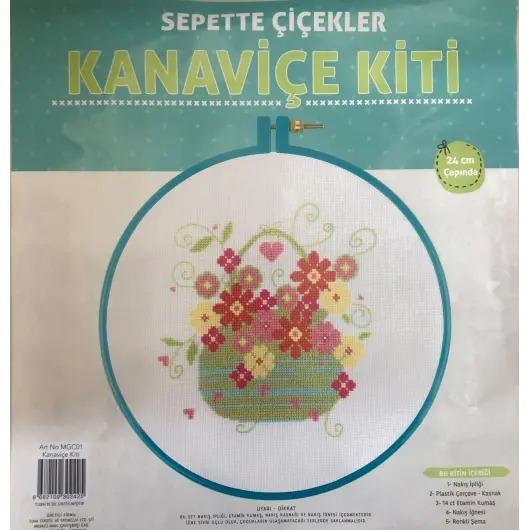 Kanaviçe Nakış Kiti Sepette Çiçekler 24 Cm