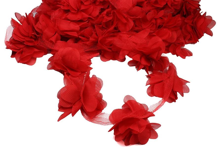 Kırmızı Şifon Çiçek Lazer Kesim  Gül 1 Metre 