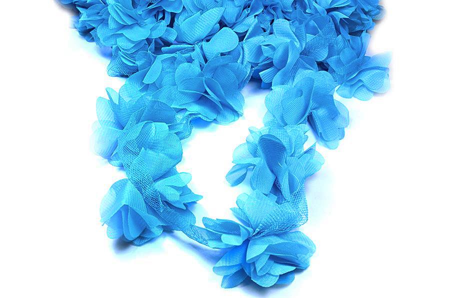 Koyu Mavi Şifon Çiçek Lazer Kesim  Gül 1 Metre 