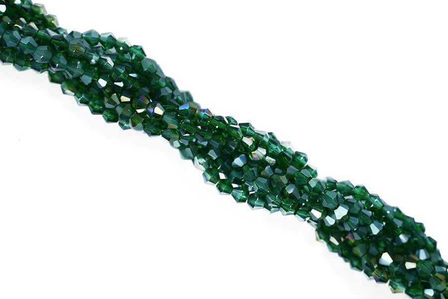 Koyu Yeşil Köşeli Prizma Kristal Boncuk 4 mm