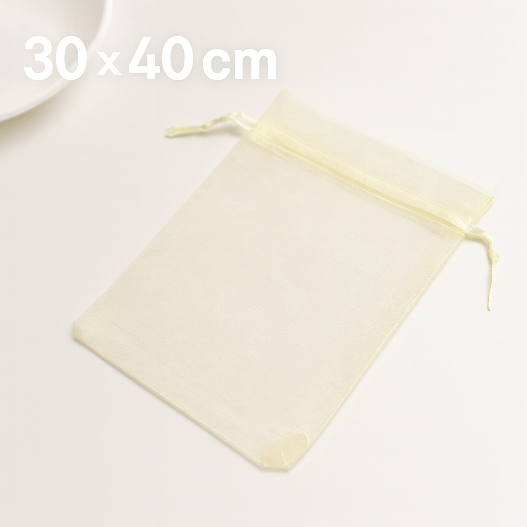 Krem Organze Şeffaf Tül Kese 100 Adet 30 x 40 cm Gelin Düğün Çeyiz Havlu Seccade Yazma Söz Bohça Hediyelik Kese