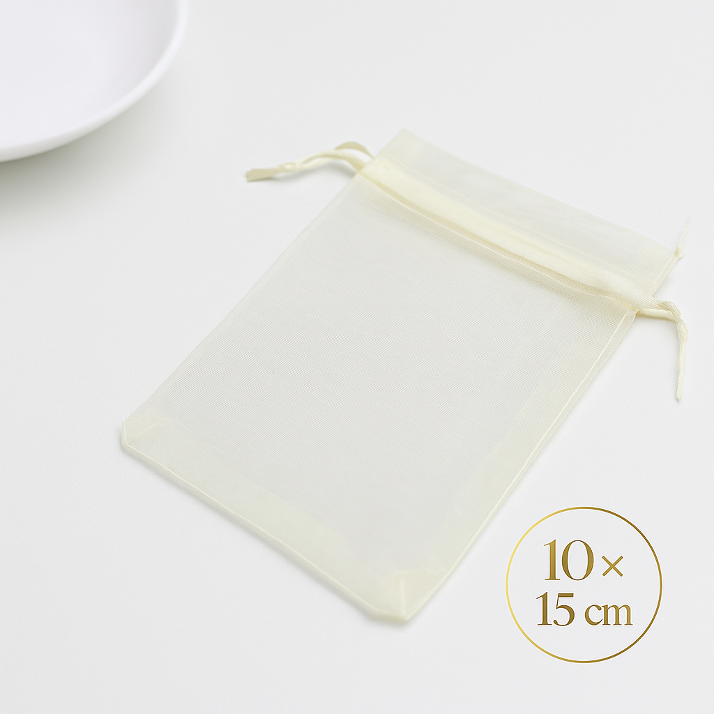 Krem Organze Şeffaf Tül Kese 100 Adet 10 x 15 cm Kına Çerez Kuruyemiş Altın Takı Söz Bohça Hediyelik Kese