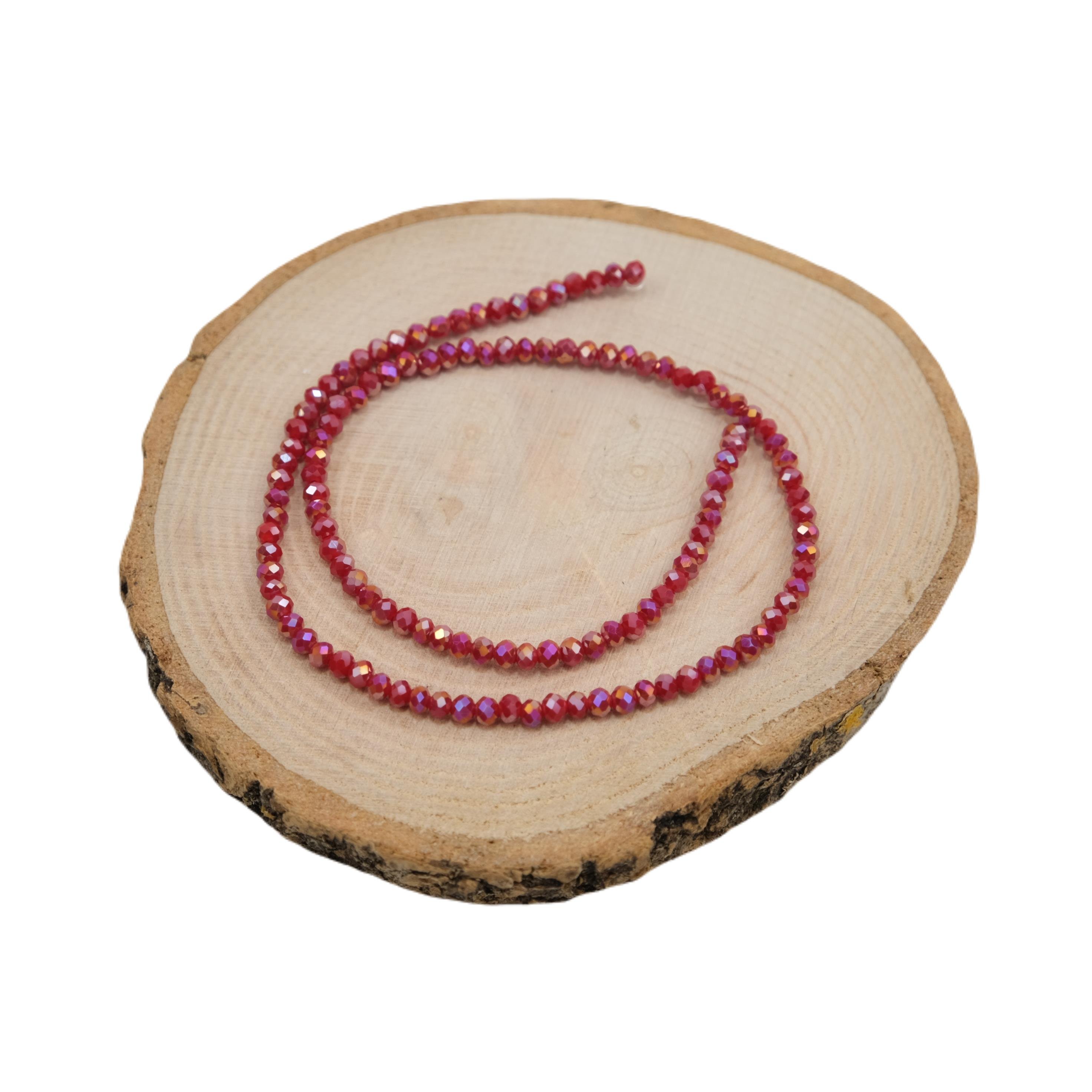 Kristal Boncuk 3 mm Janjanlı Koyu Kırmızı Renk 