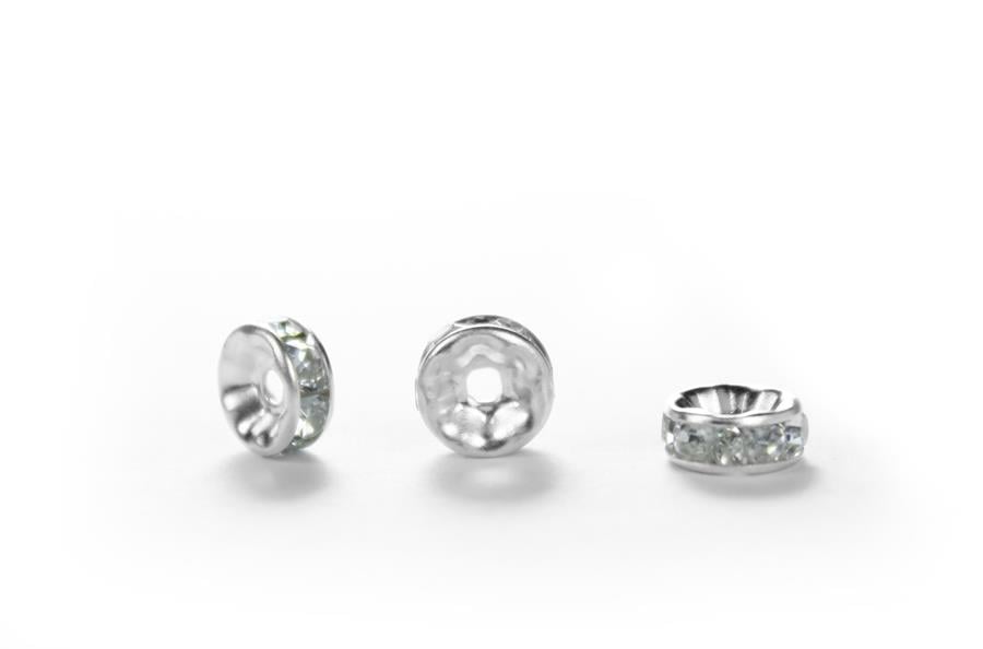 Kristal Taşlı Gümüş Renkli Metal Rondela - 10 Adet