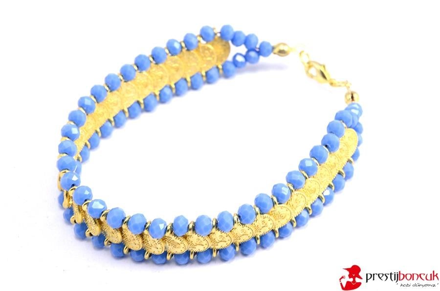 Kristal Taşlı Mavi Ton Bileklik