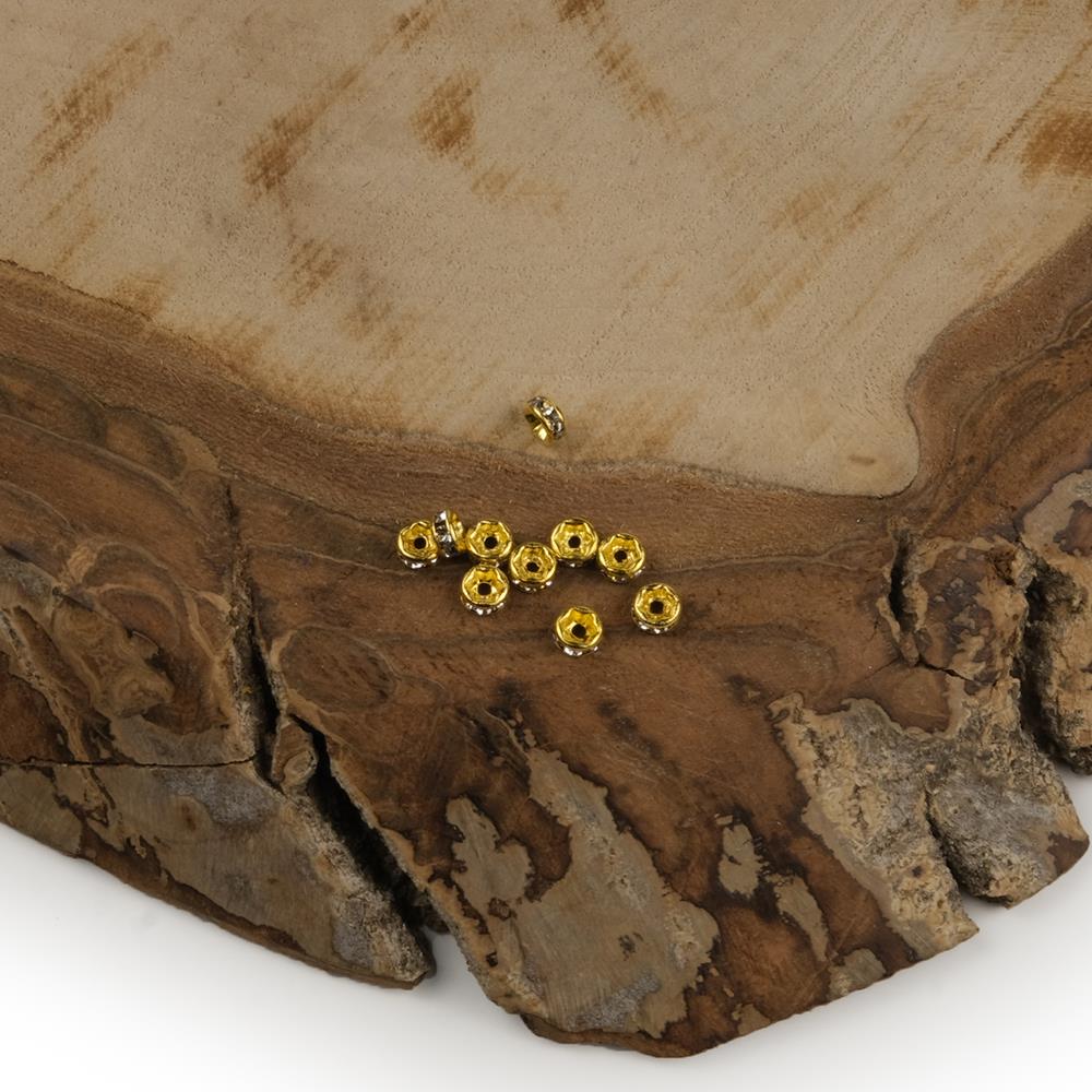 Kristal Taşlı Sarı Metal Rondela - 10 Adet