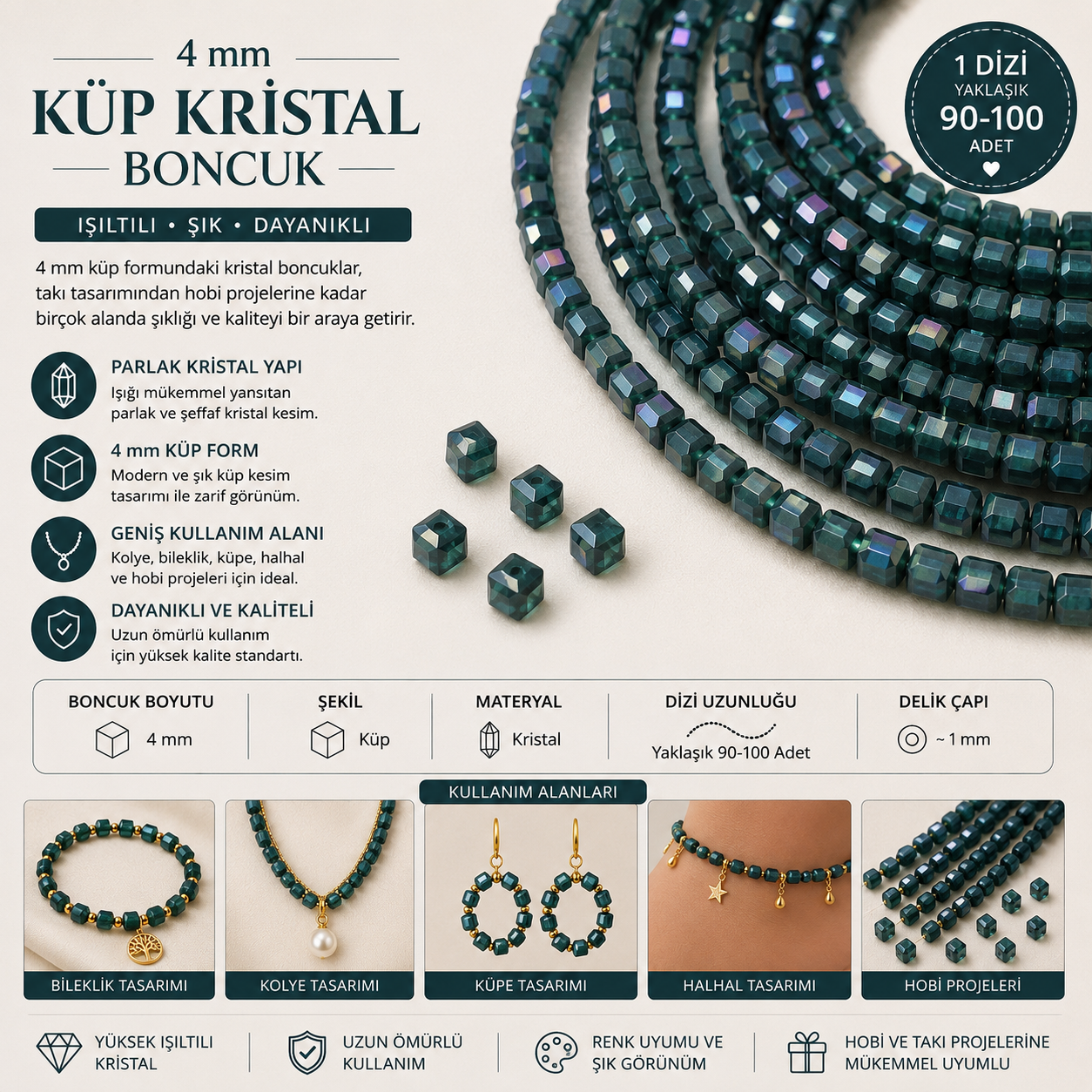 Küp Kristal Dizi 4 mm Boncuk KD44-19
