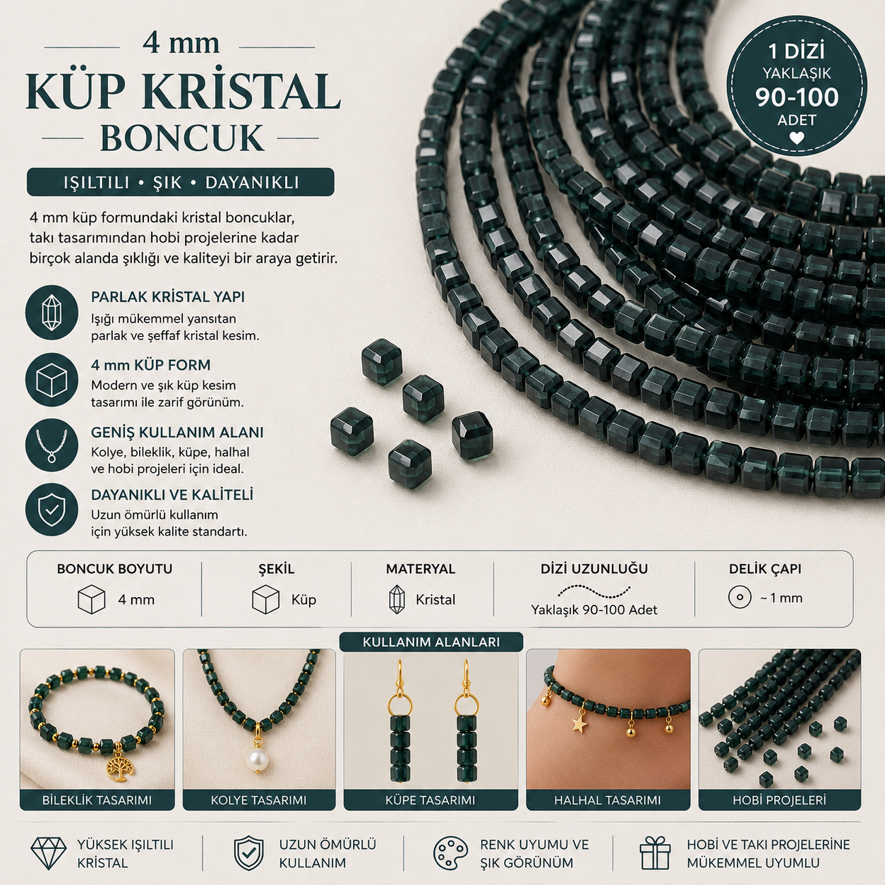 Küp Kristal Dizi 4 mm Boncuk KD44-21