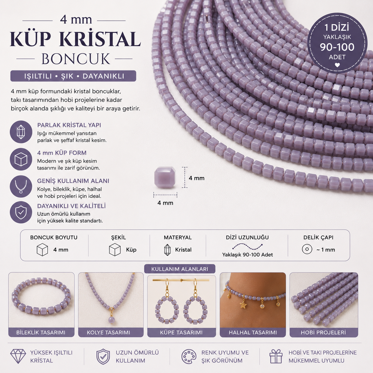 Küp Kristal Dizi 4 mm Boncuk KD44-25