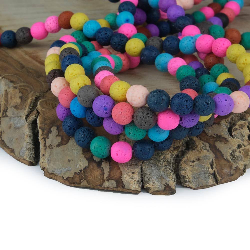 Lav Taşı Doğal Taş Boncuk Karışık Renk 8 mm Yuvarlak Volkanik Doğal Taş Boncuk