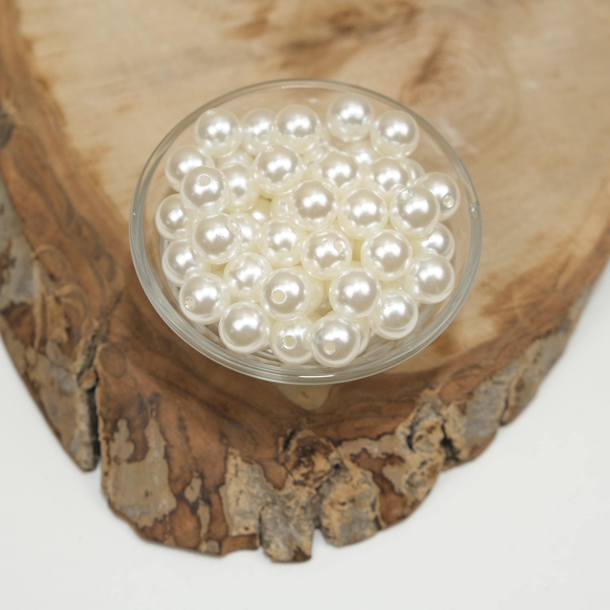 Lüks Krem Plastik İnci Boncuk 12 mm 500 Gram