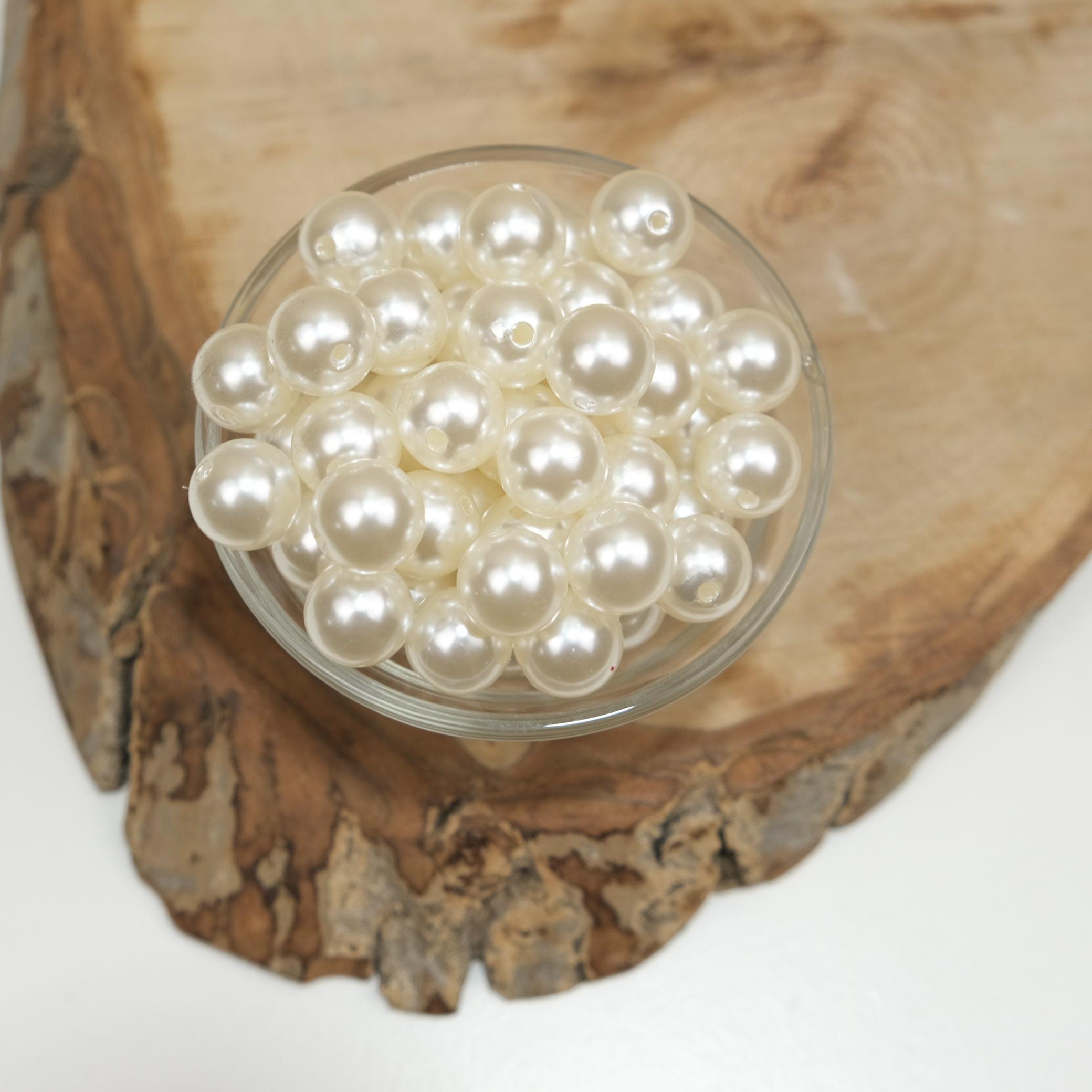 Lüks Krem Plastik İnci Boncuk 14 mm 500 Gram