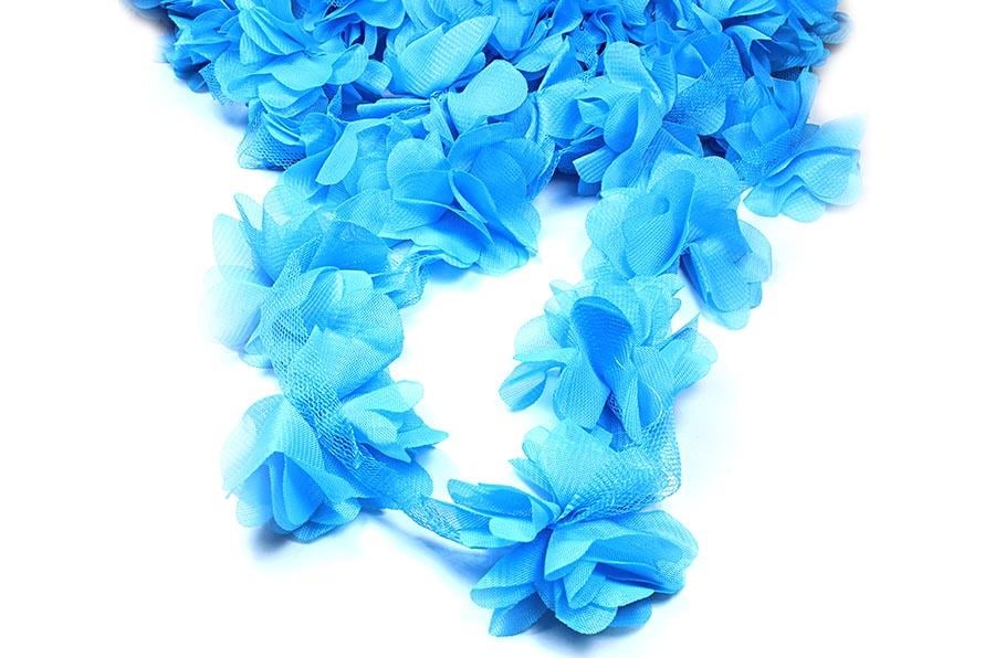 Mavi Şifon Çiçek Lazer Kesim  Gül 1 Metre 