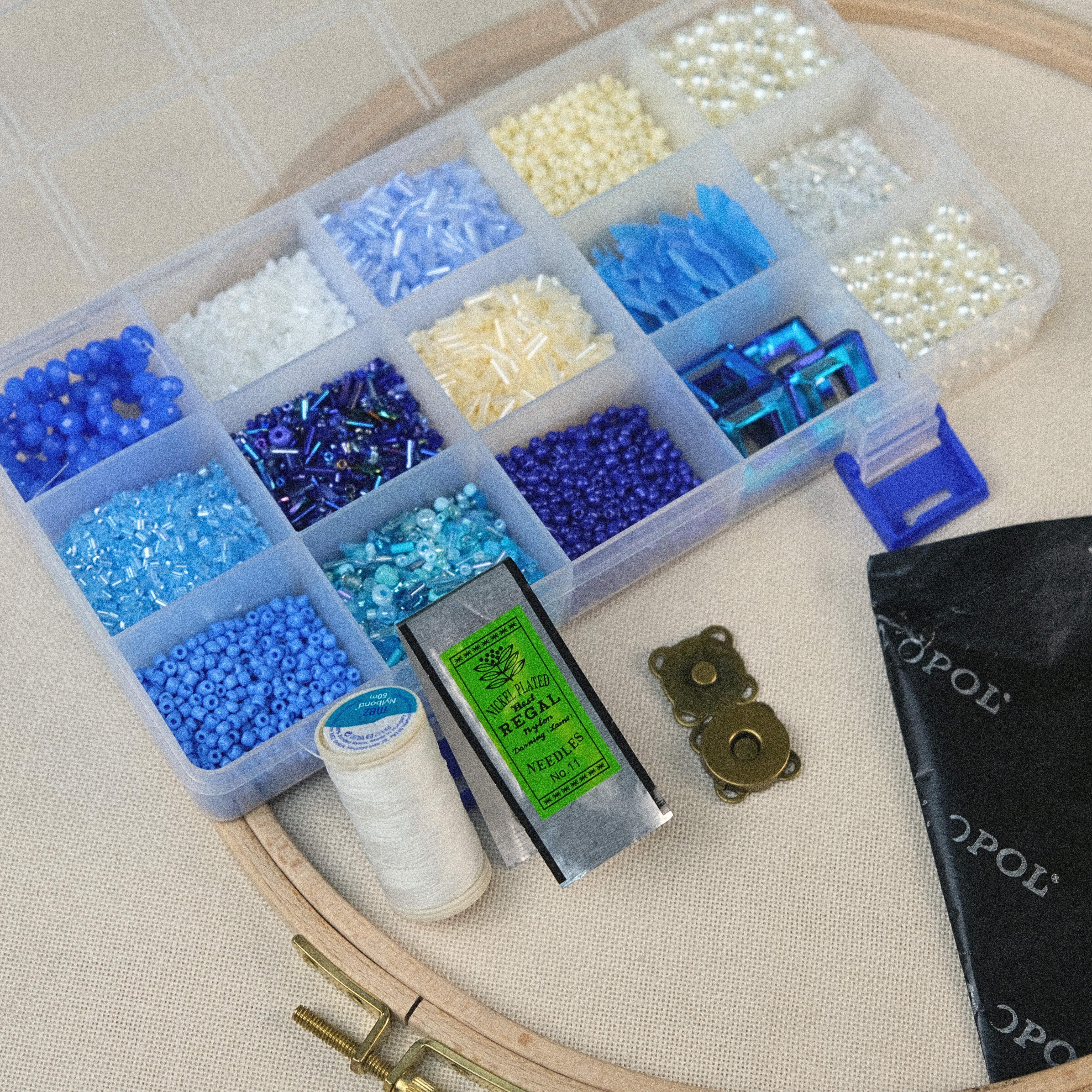 Mavi Tonları Boncuklu Çanta Yapım Seti 15 Farklı Model Boncuk ve Tüm Malzemeler