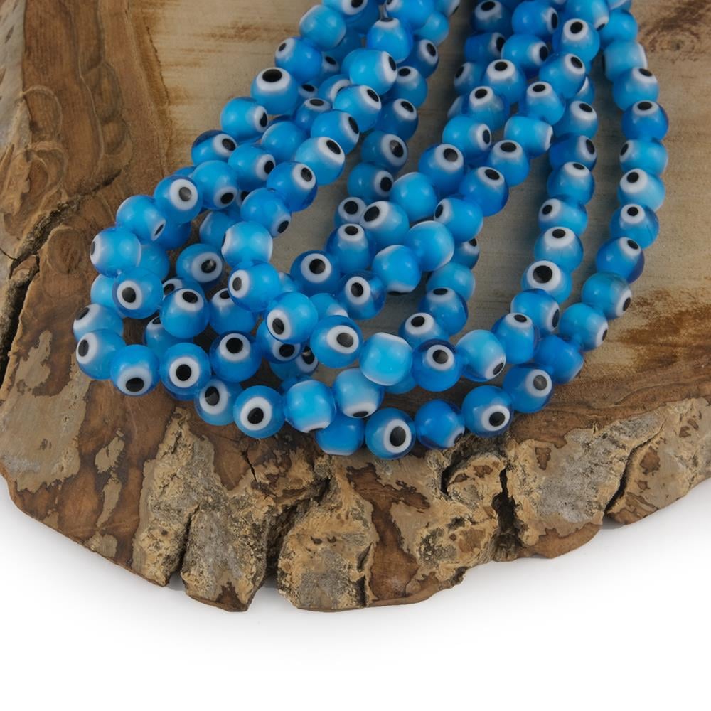 Mavi Yuvarlak Cam Nazar Boncuk 8 mm 