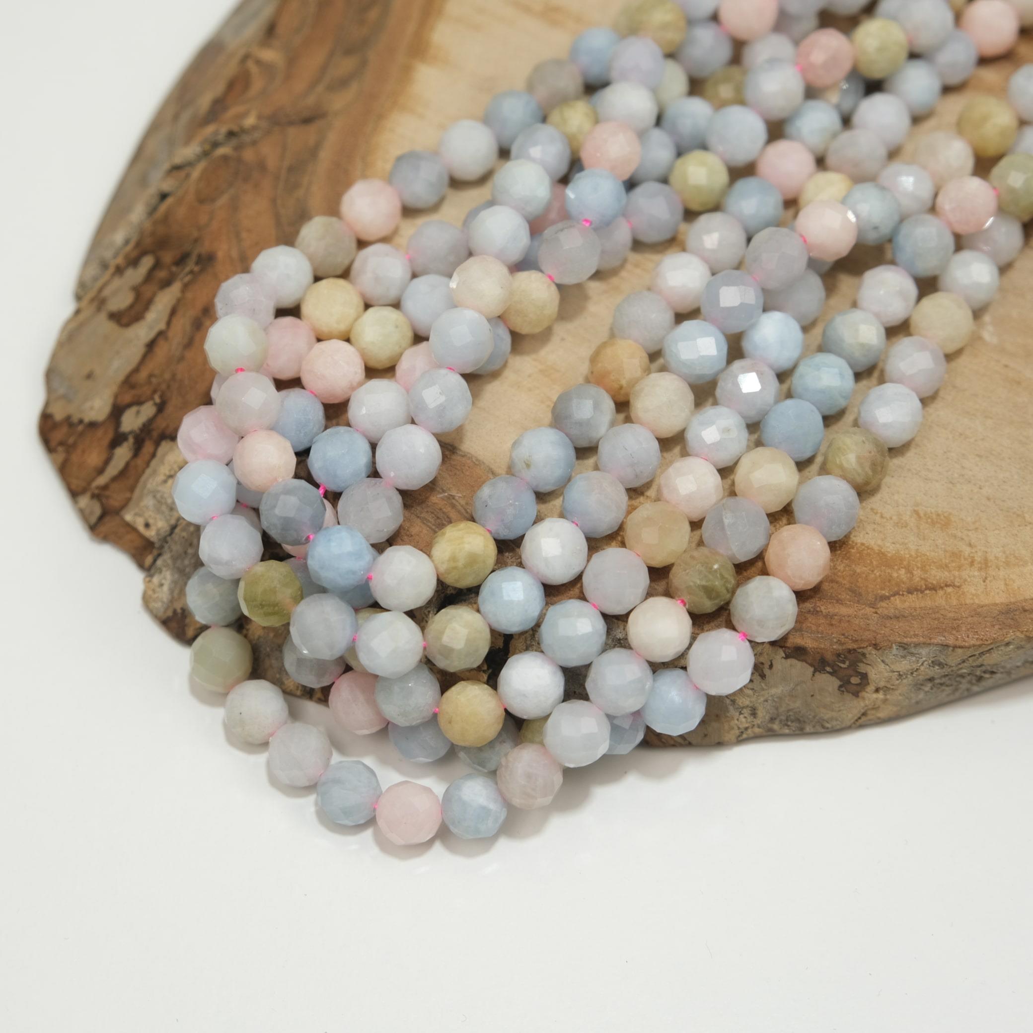 Morganit Taşı Fasetli Doğaltaş Boncuk Dizisi 8 mm İç Huzur ve Sevgi Taşı