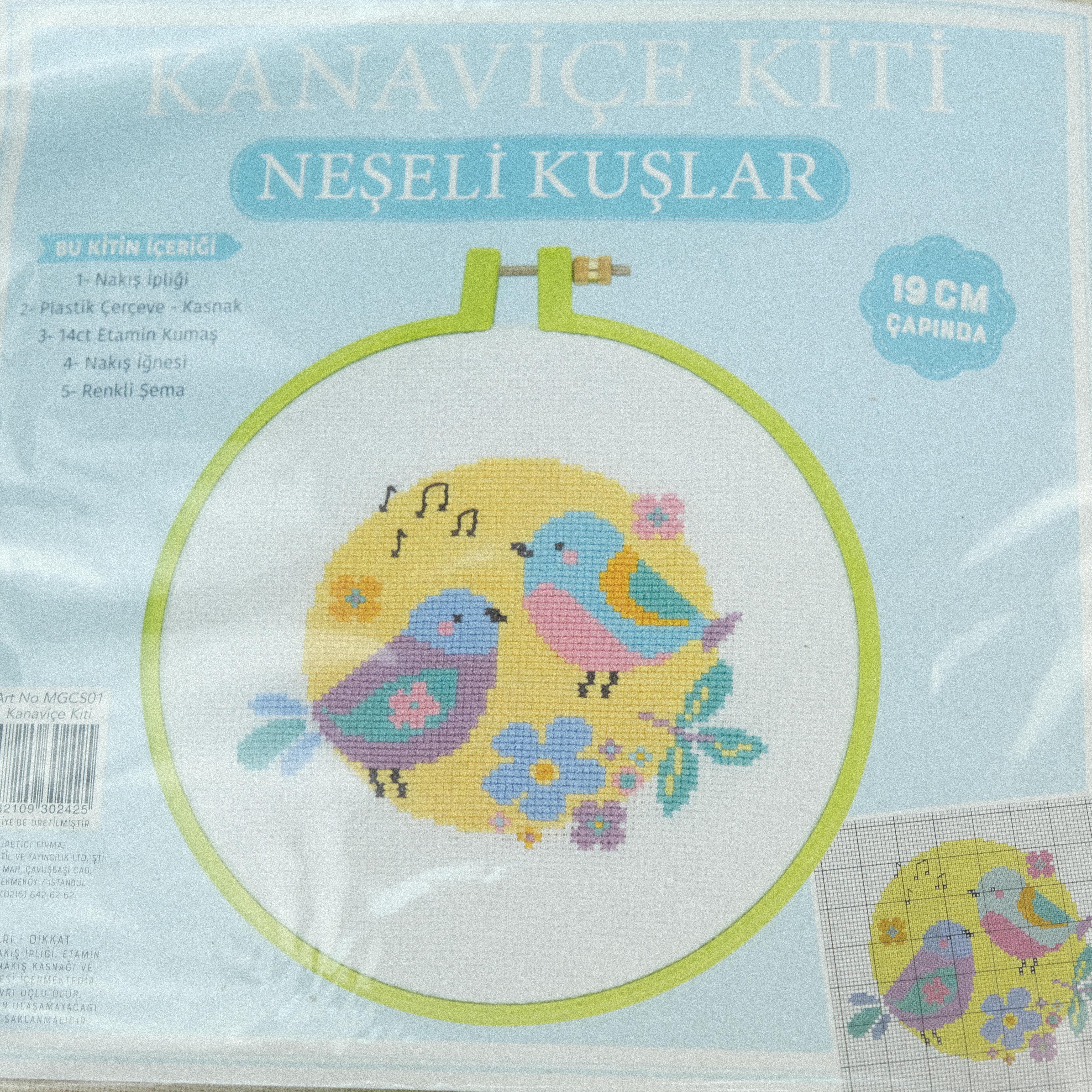 Neşeli Kuşlar Etamin Kaneviçe Seti 19 CM Kanaviçe Kiti