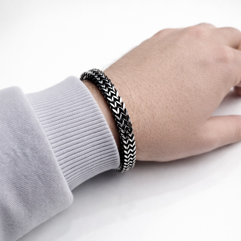 Paslanmaz Çelik Örgü Zincir Erkek Bileklik Gümüş Renk
