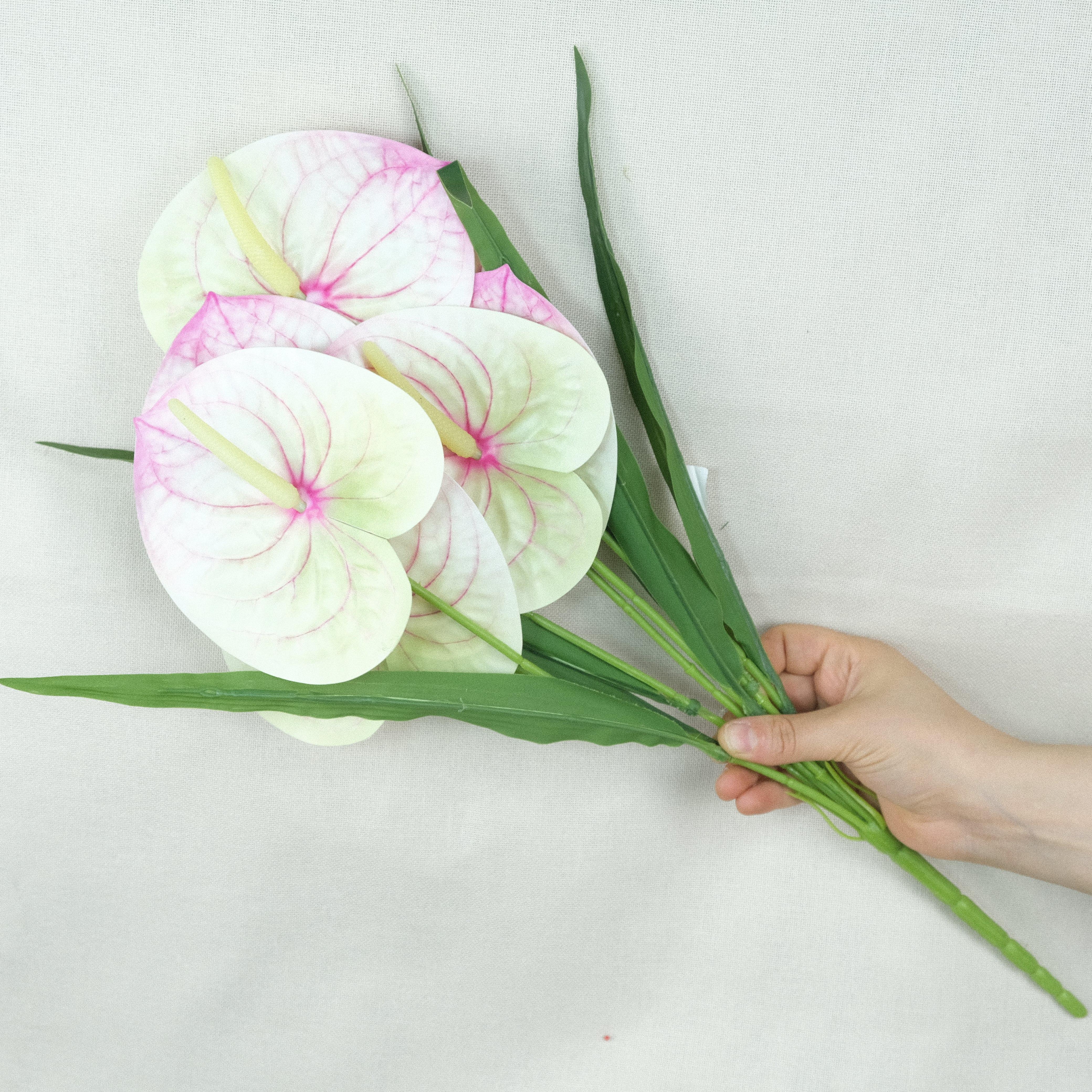 Pembe Damarlı Lotus Çiçeği 7 Dal 52 cm Lotus Yapay Çiçek Demeti