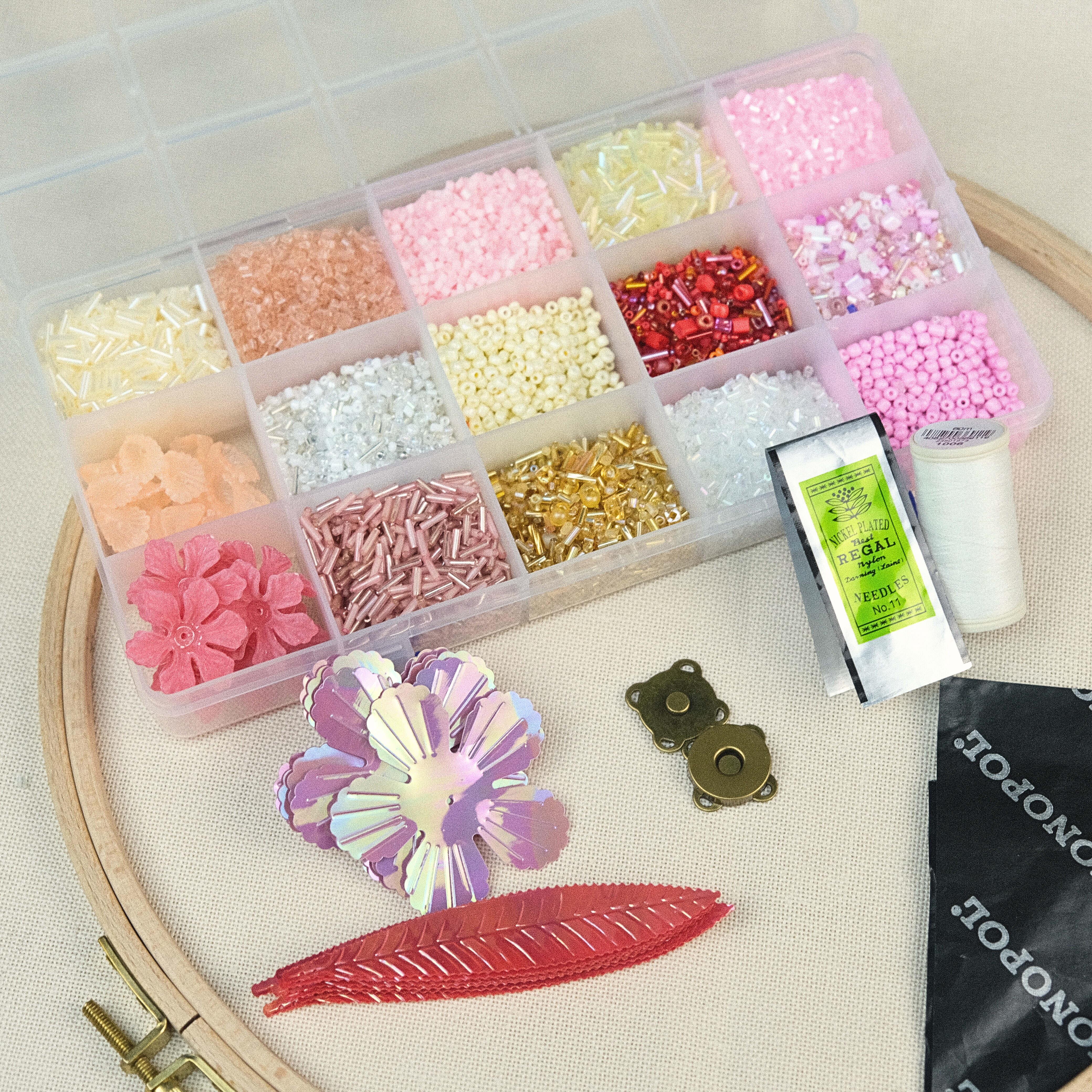 Pembe Tonları Boncuklu Çanta Yapım Seti 17 Farklı Model Boncuk ve Tüm Malzemeler