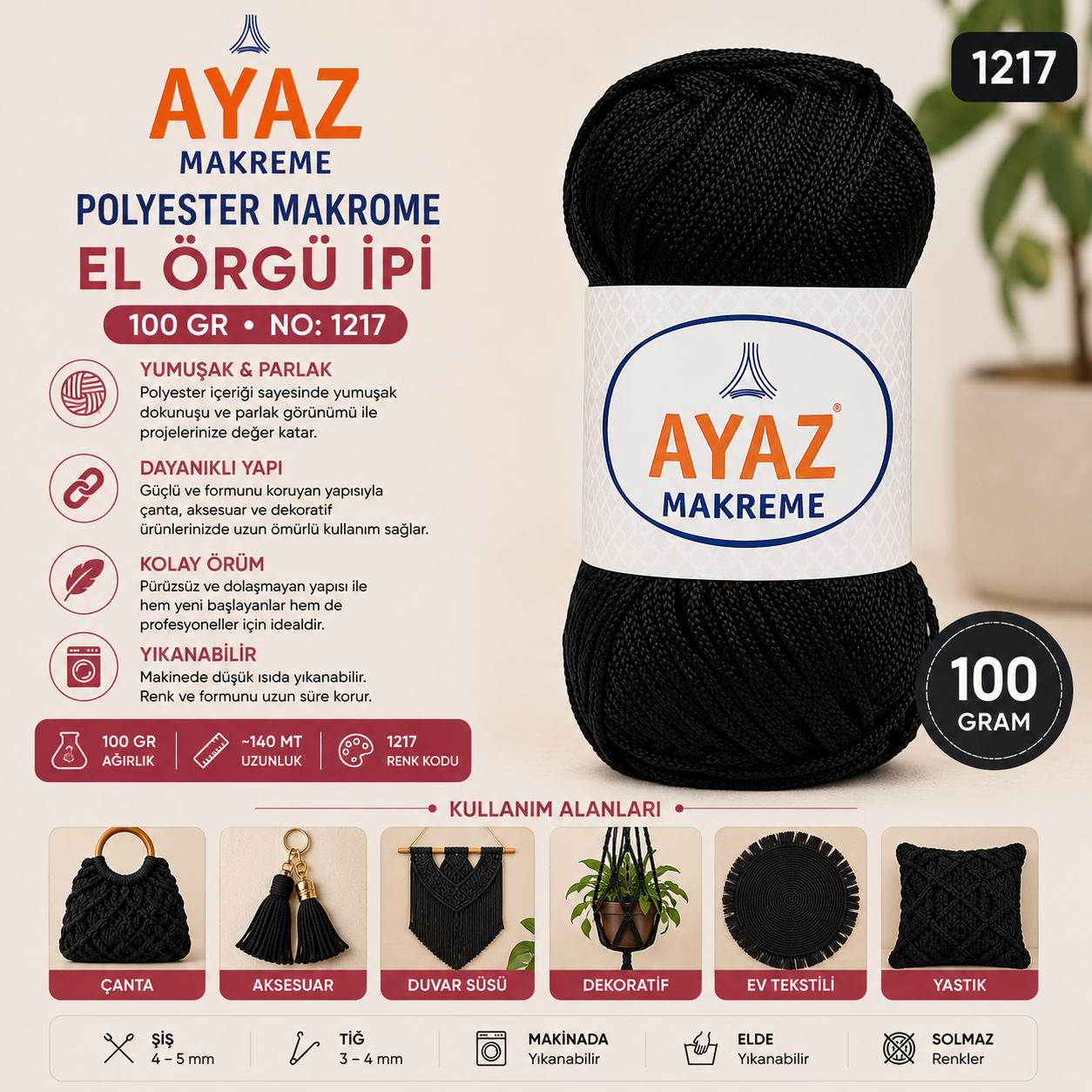 Polyester Makrome El Örgü İpi 100 gr No:1217