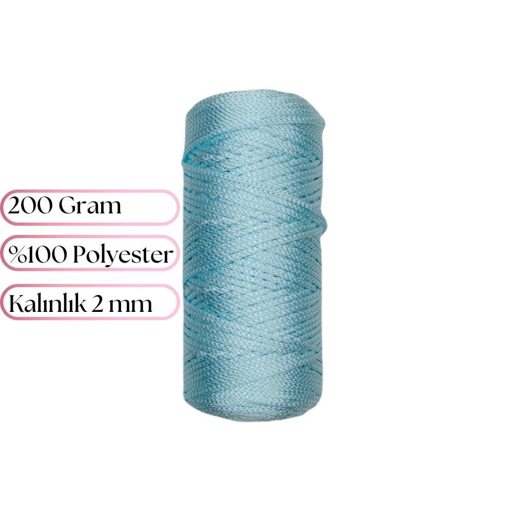 Premium Parlak Polyester Makrome ve Örgü İpi Açık Mavi