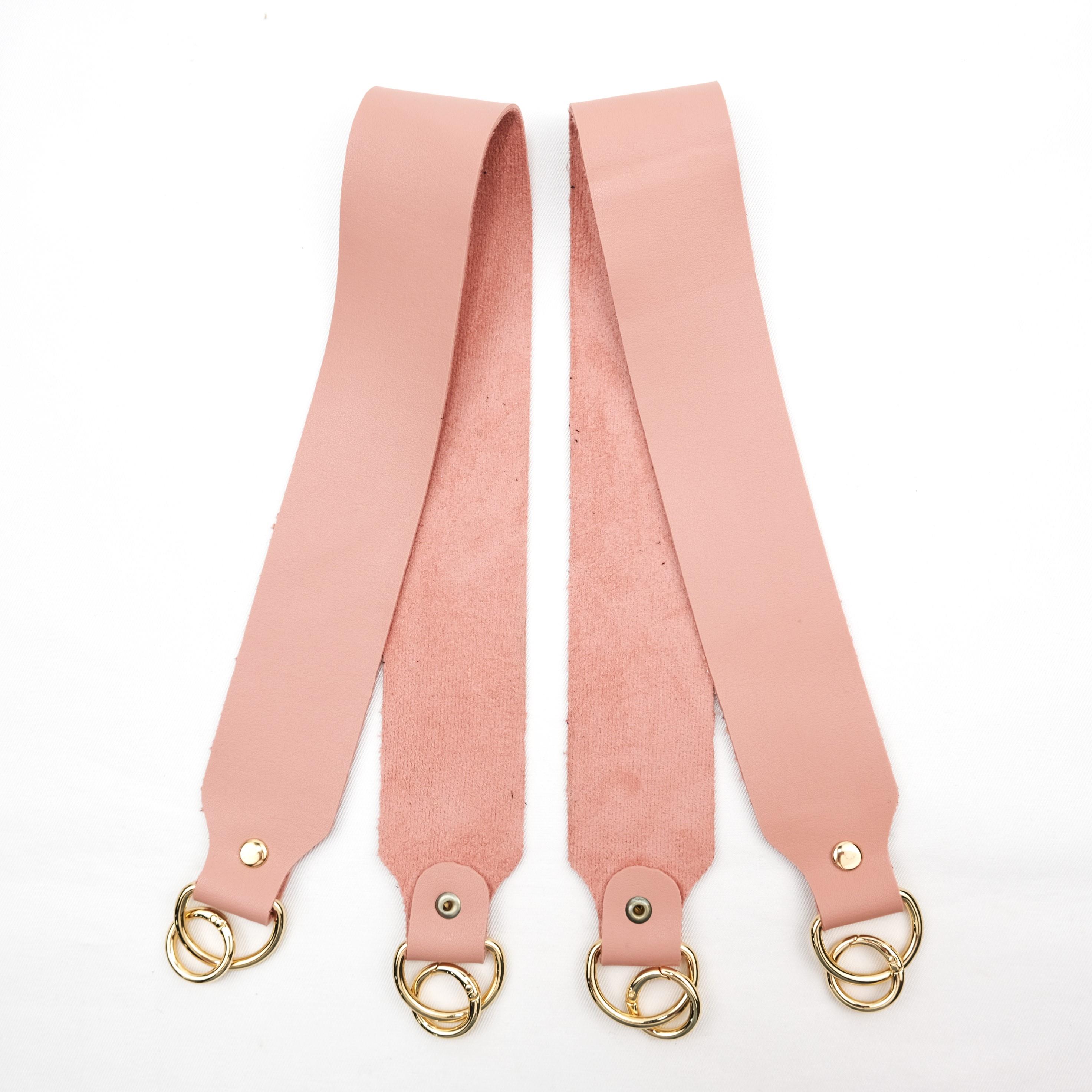 Pudra Deri Çanta Sapı Çifti Gold Renk Yaylı Halkalı