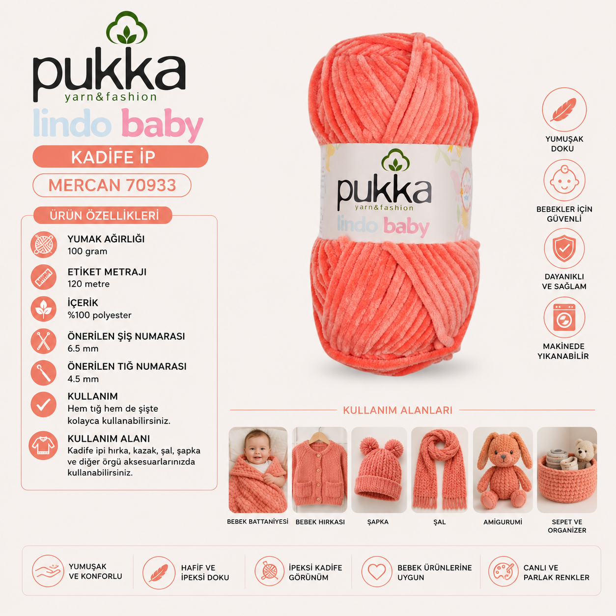 Pukka Lindo Baby Kadife İp Mercan 70933
