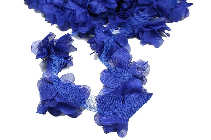 Saks Mavisi Şifon Çiçek  Lazer Kesim  Gül 1 Metre 