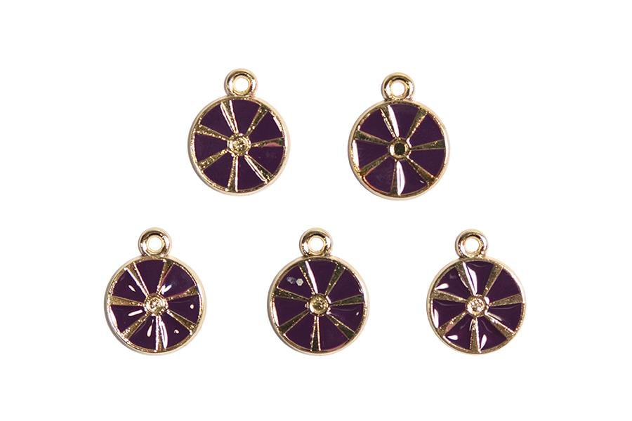 Sarı kaplama Kolye Ucu Çarkıfelek Figürü 5 adet Mor