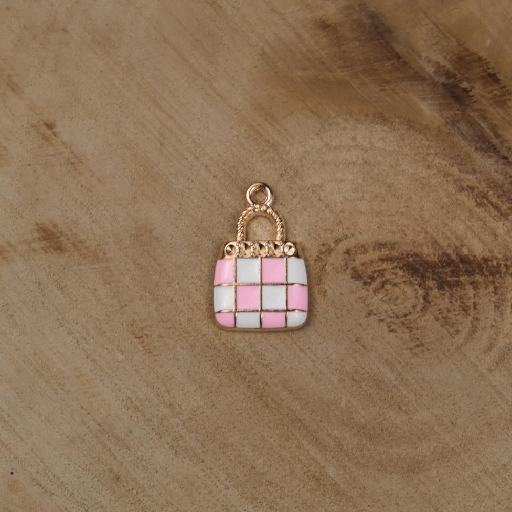 Sarı Metal Halkalı Pembe Çanta Takı ve Aksesuar Aparatı