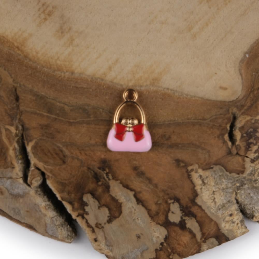 Sarı Metal Halkalı Pembe Çanta Takı ve Aksesuar Aparatı