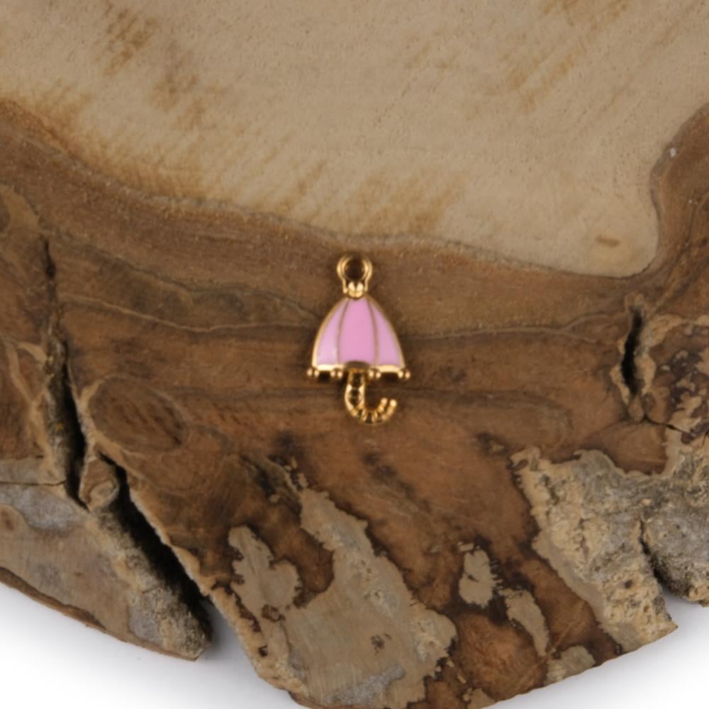 Sarı Metal Halkalı Pembe Şemsiye Takı ve Aksesuar Aparatı
