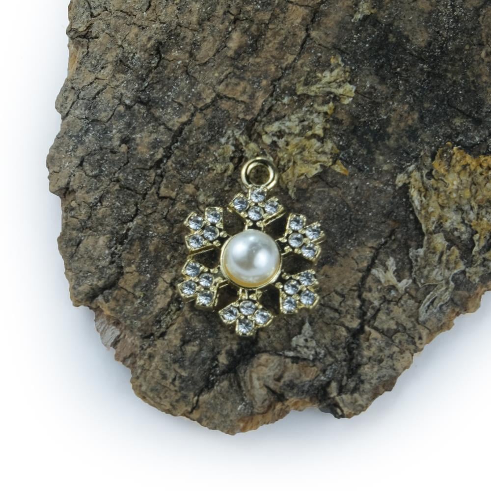 Sarı Metal Taşlı ve İncili Kar Tanesi Takı ve Aksesuar Aparatı Kolye Ucu