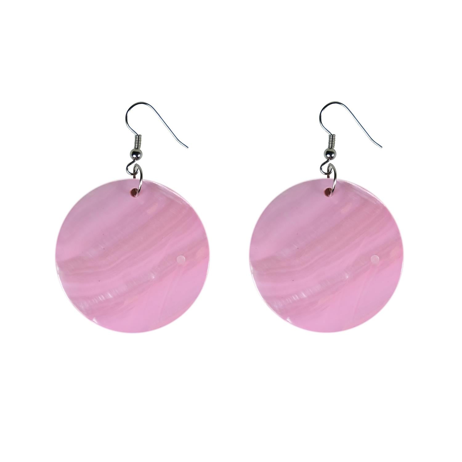 Sedef Yuvarlak Küpe  Pembe