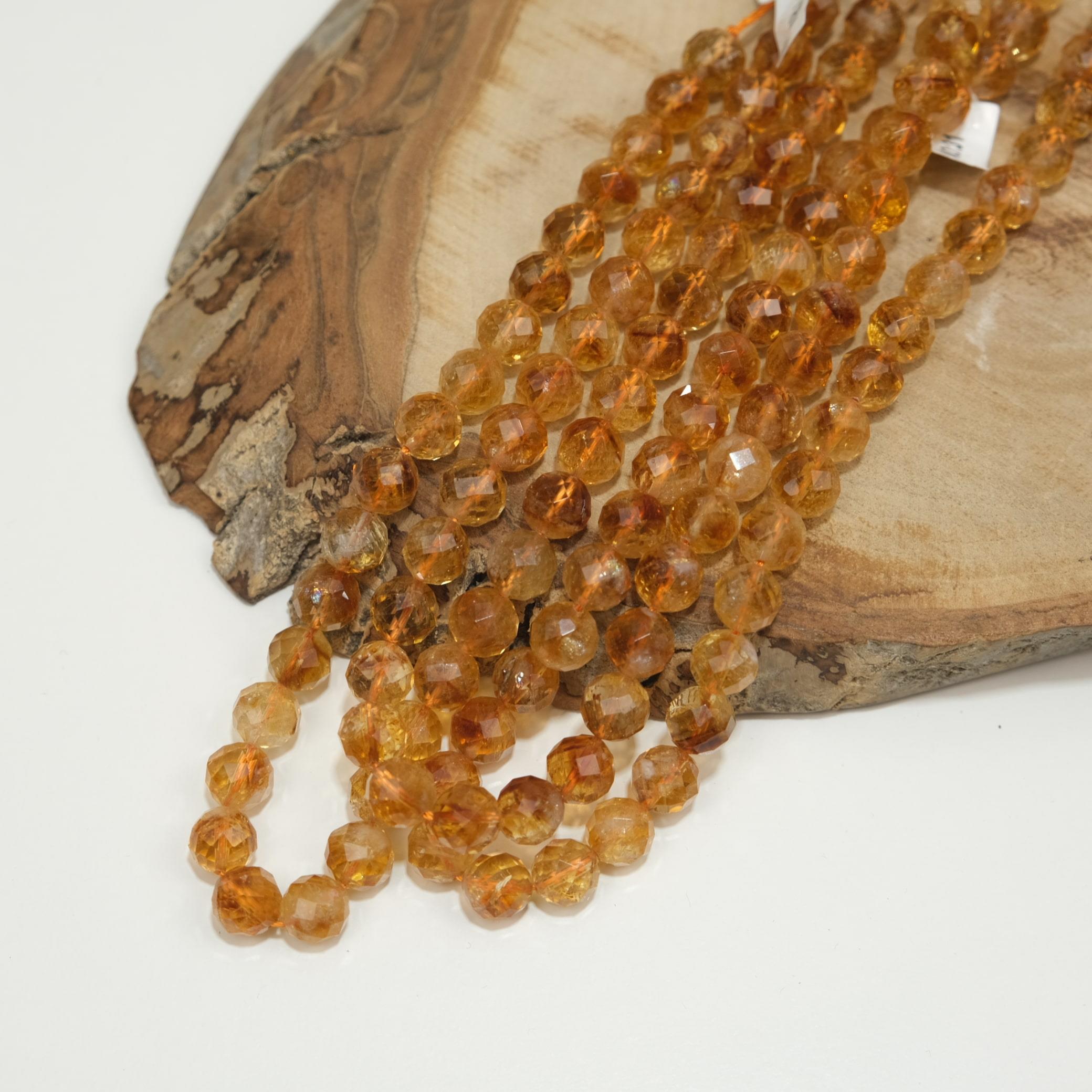 Sitrin Citrine Taşı Fasetli Doğal Taş Boncuk Dizisi 10 mm Bolluk Bereket Taşı