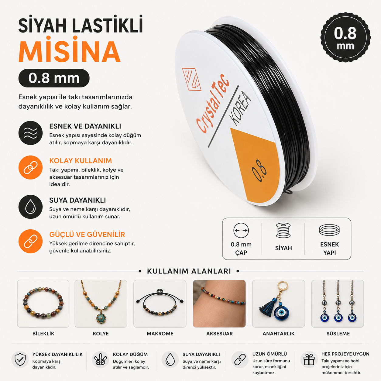 Siyah Lastikli Misina 0.8 mm