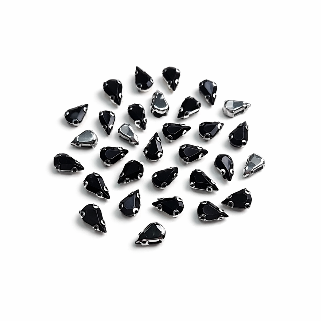 Siyah Renk Armut Kasalı Dikme Taş 10 × 14 mm – 100 Adet