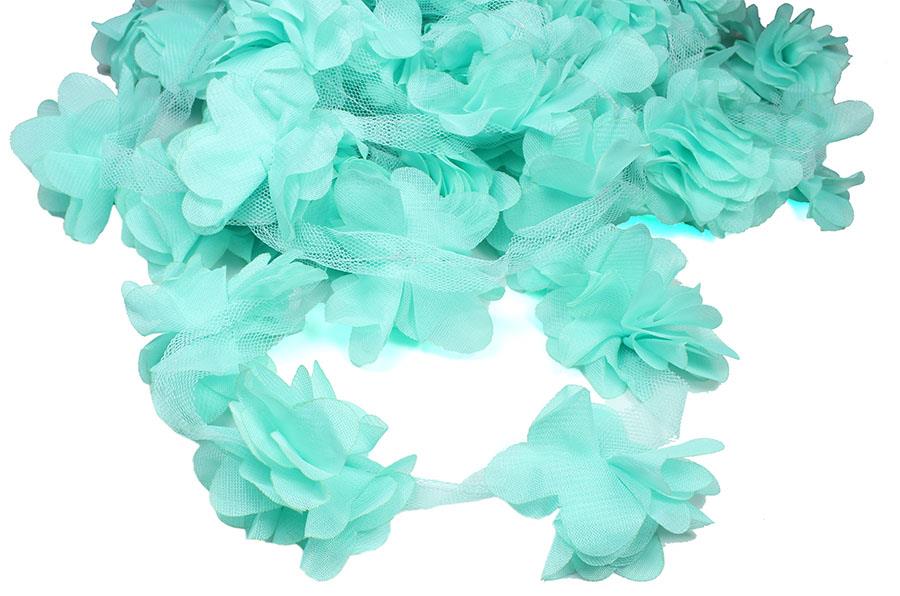 Su Yeşili Şifon Çiçek Lazer Kesim  Gül 1 Metre 