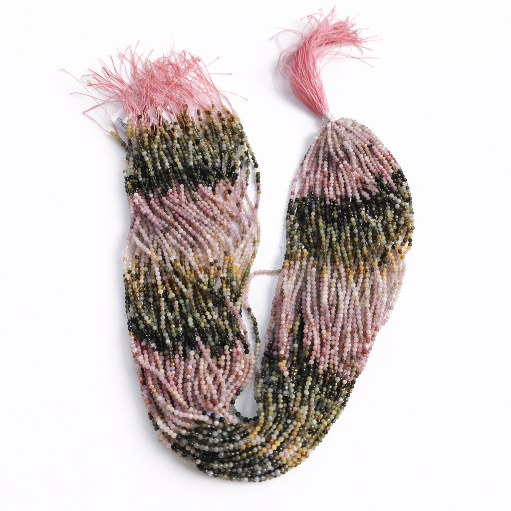 Turmalin Doğaltaş Boncuk Dizisi 2 mm Çok Renkli Fasetli Yuvarlak Takı Yapım Malzemesi