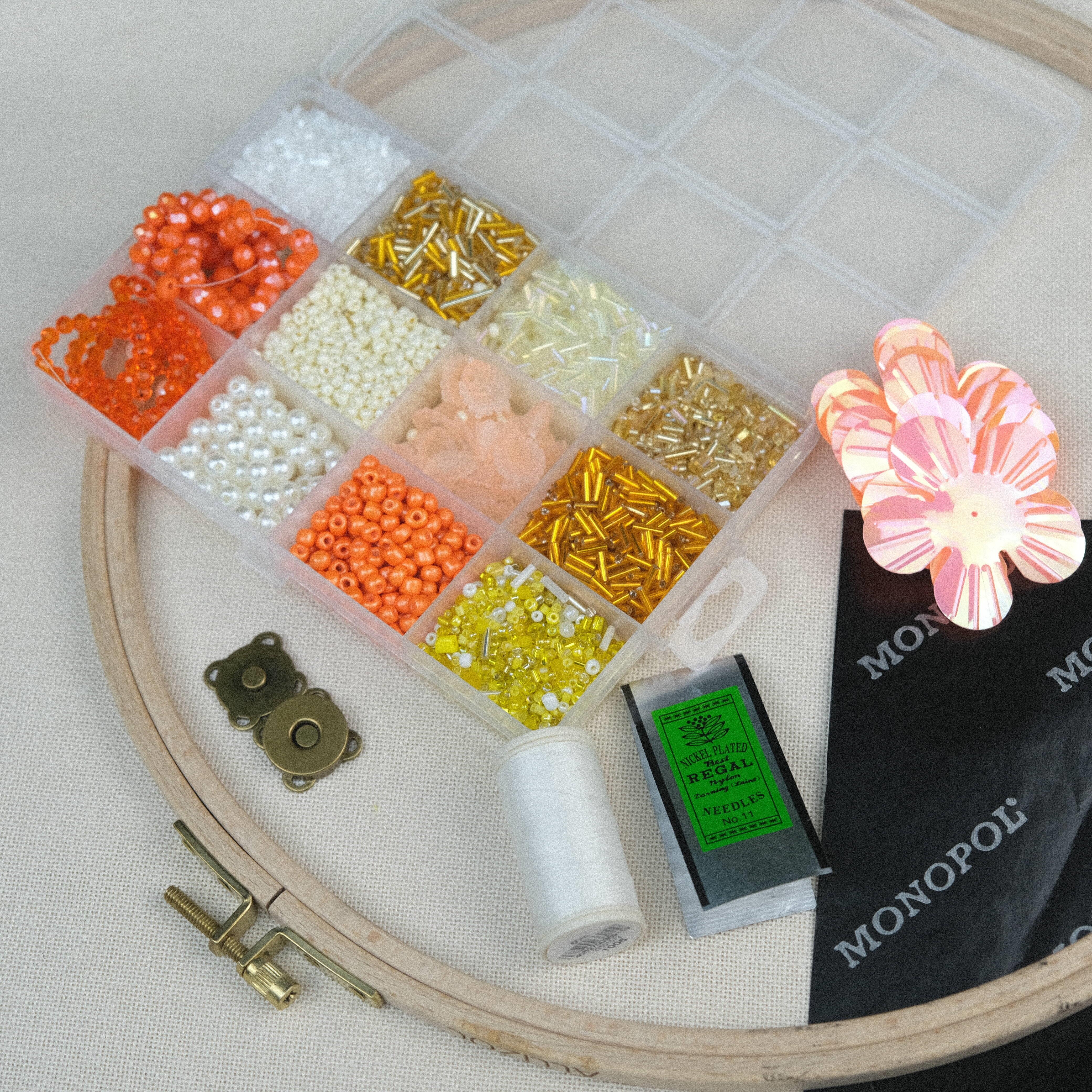 Turuncu Tonları Boncuklu Çanta Yapım Seti 13 Farklı Model Boncuk ve Tüm Malzemeler