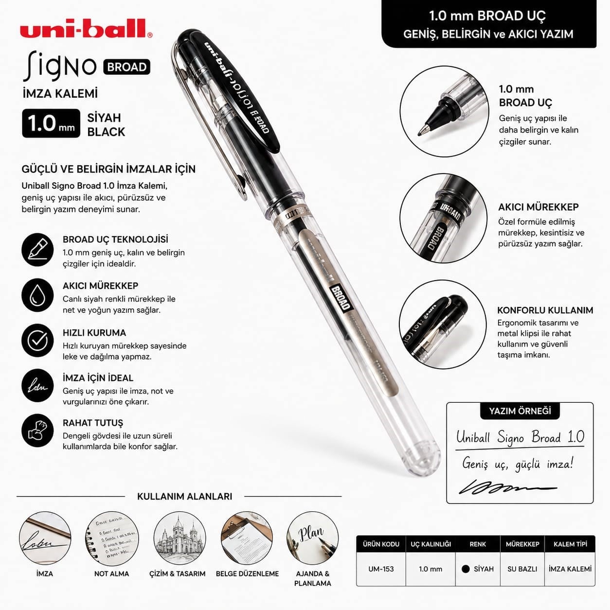 Uniball Signo Broad İmza Kalemi Siyah 1.0
