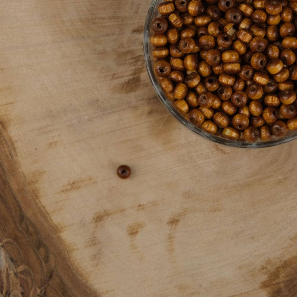 Vernikli Kahve Ahşap Boncuk 6 mm İşlenmemiş Ahşap Boncuk 1 Kg   
