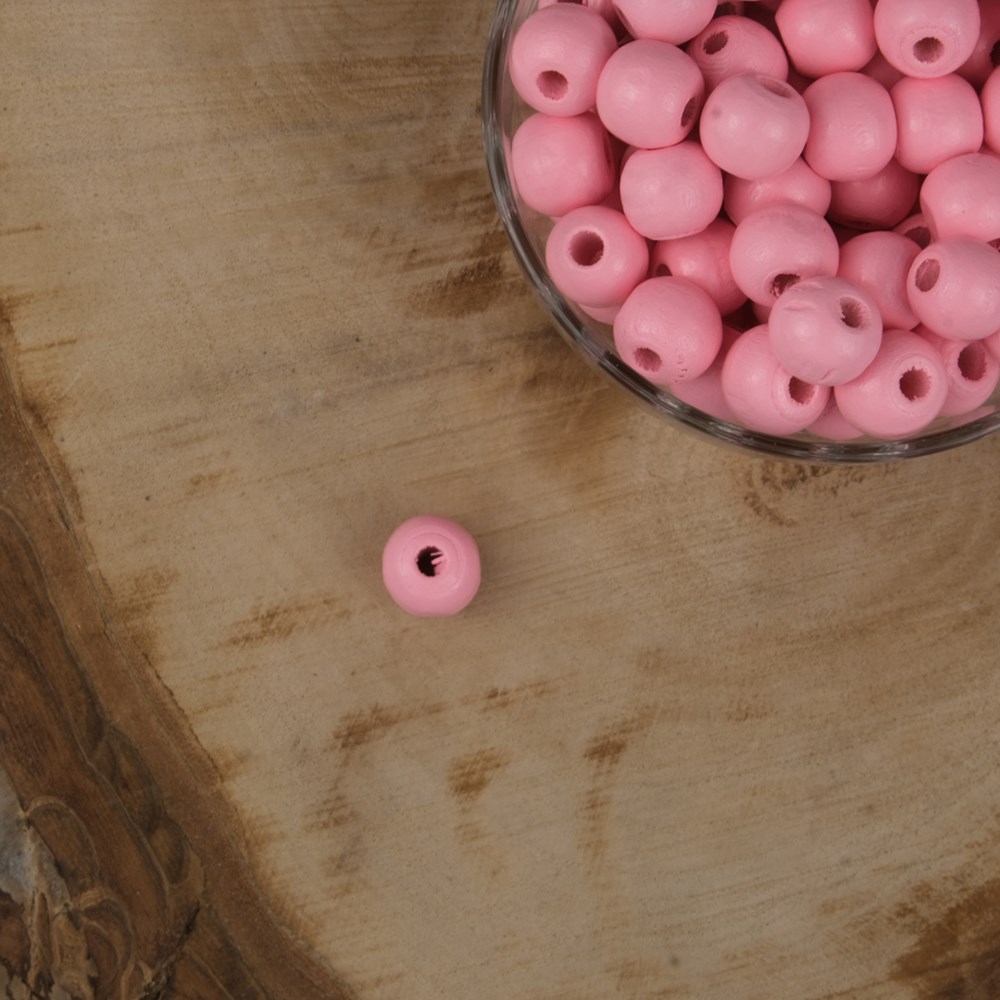 Vernikli Pembe Ahşap Boncuk 12 mm İşlenmemiş Ahşap Boncuk 1 Kg   