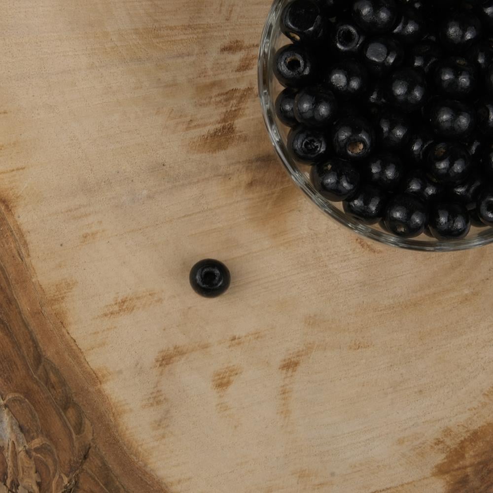 Vernikli Siyah Ahşap Boncuk 10 mm İşlenmemiş Ahşap Boncuk 1 Kg   