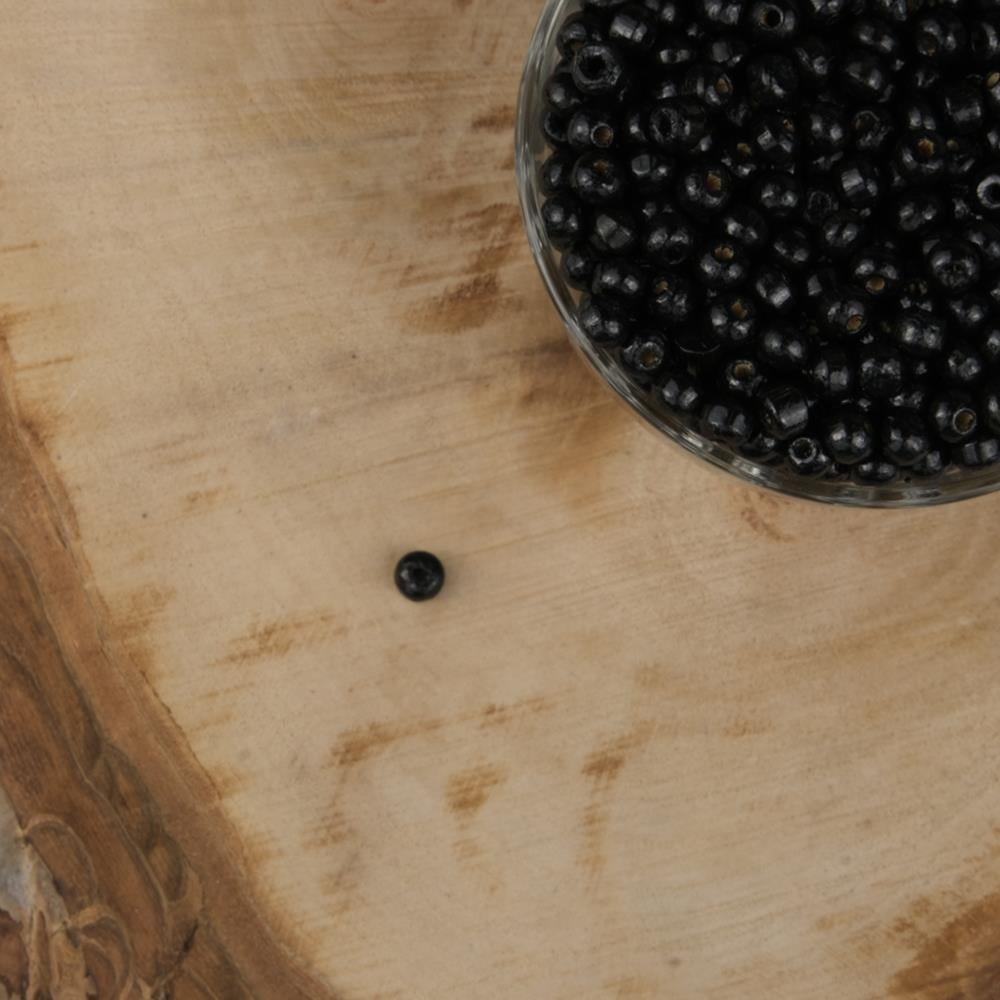 Vernikli Siyah Ahşap Boncuk 6 mm İşlenmemiş Ahşap Boncuk 1 Kg   