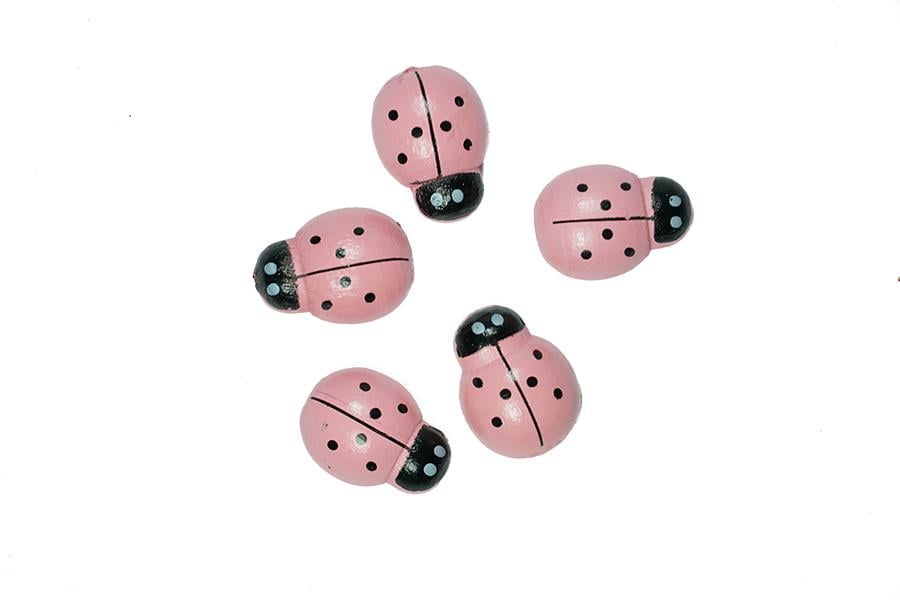 Yapışkanlı Ahşap Uğur Böceği Pembe 20 mm 